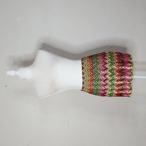 Haute Hippie Sequined Chevron Silk Mini Skirt Size Medium